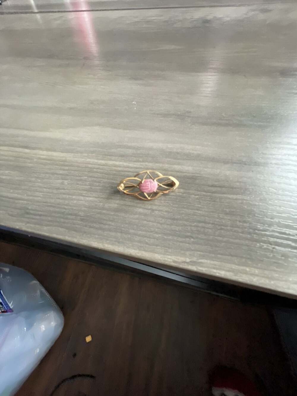 Amco 10k Gf Art Deco Filigree Bar Pin Brooch Pink Stone